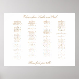 Weiß Gold Beige Alphabetischer Sitzplan Poster
