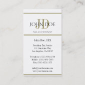 Weiß/Gold des Steuer-Buchhalter-Monogramm-1040 Visitenkarte (Rückseite)
