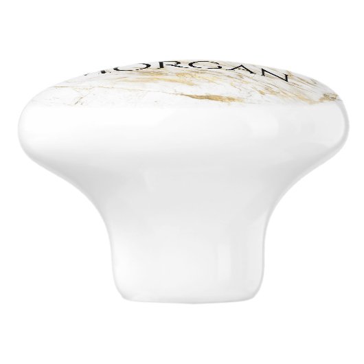 Weiß/Gold-Marmor, Gold-Bar, Schwarzer Name und Mon Keramikknauf (Seitenansicht)