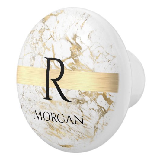 Weiß/Gold-Marmor, Gold-Bar, Schwarzer Name und Mon Keramikknauf (Rechts)