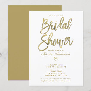 Weiß & Gold Moderne Minimalistische Elegante Braut Einladung