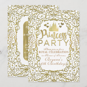 Weiß & Gold Royal Castle PRINZESSINNEN-PARTY Gebur Einladung