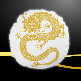 Weiß, Gold und Schwarz, chinesischer Drache Zodiac Rundes Kissen