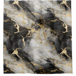 Weiß, Gold und Schwarz-Luxus-Marmor Elegant Duschvorhang