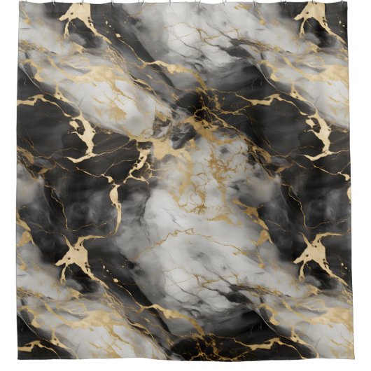 Weiß, Gold und Schwarz-Luxus-Marmor Elegant Duschvorhang (Vorderseite)