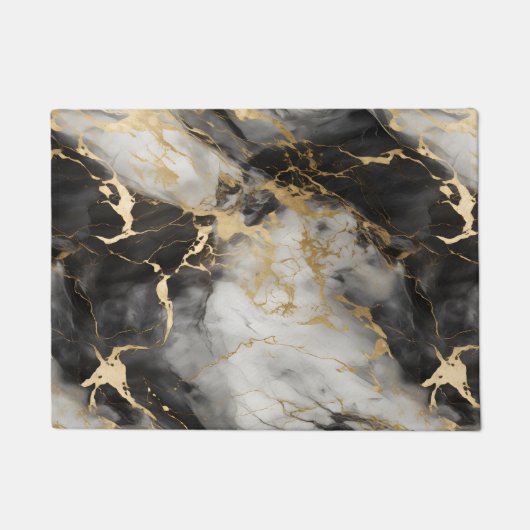 Weiß, Gold und Schwarz-Luxus-Marmor Elegant Fußmatte (Vorderseite)