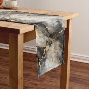 Weiß, Gold und Schwarz-Luxus-Marmor Elegant Kurzer Tischläufer
