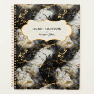 Weiß, Gold und Schwarz-Luxus-Marmor Elegant Planer