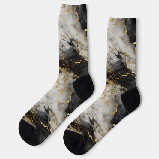 Weiß, Gold und Schwarz-Luxus-Marmor Elegant Socken (Linkes Detail)