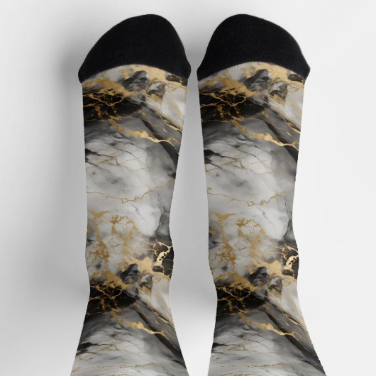Weiß, Gold und Schwarz-Luxus-Marmor Elegant Socken (Oben)