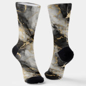 Weiß, Gold und Schwarz-Luxus-Marmor Elegant Socken (Gewinkelt)