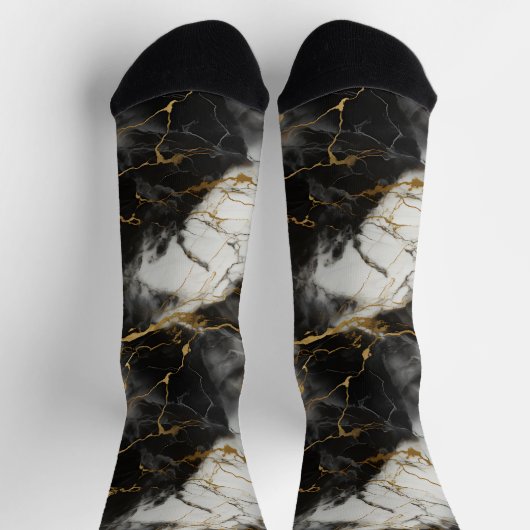 Weiß, Gold und Schwarz-Luxus-Marmor Elegant Socken (Oben)