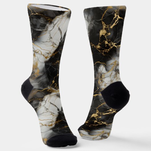 Weiß, Gold und Schwarz-Luxus-Marmor Elegant Socken (Gewinkelt)