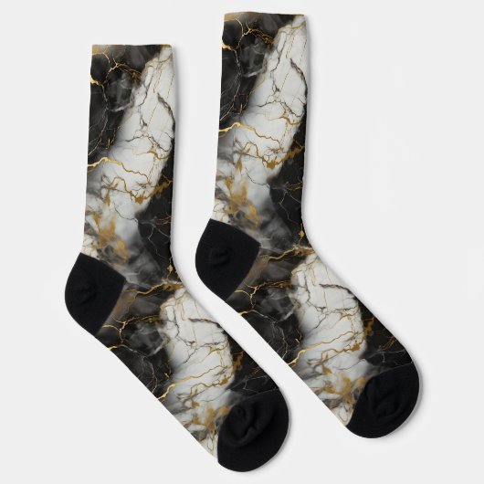 Weiß, Gold und Schwarz-Luxus-Marmor Elegant Socken (Rechts)