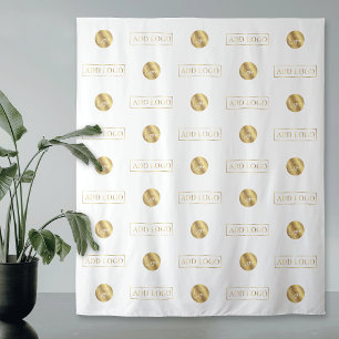 Weiß-Gold Zwei-Logos-Step-&-Repeat-Event Wandteppich