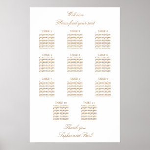 Weiß Golden Beige 11 Tisch Hochzeit Sitzordnung Poster