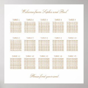 Weiß Golden Beige 15 Tisch Hochzeit Sitzordnung Poster