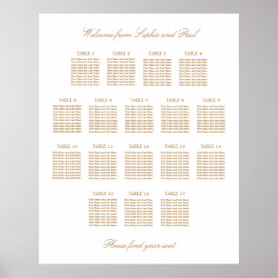 Weiß Golden Beige 17 Tisch Hochzeit Sitzordnung Poster
