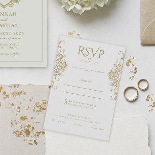 Weiß-goldene Hochzeit im Stil des alten Geldes mit RSVP Karte