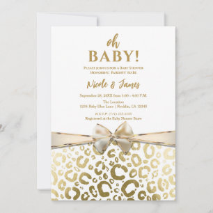 Weiß-goldener Glamour-Leopardenprint-Baby-Shower Einladung