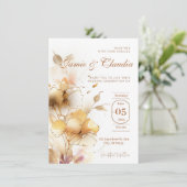 Weiß goldfarbene Automobil-Blume Einladung (Stehend Vorderseite)