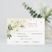 Weiß & goldfarbene Blume, grüne Blätter - Auswahl RSVP Karte (Stehend Vorderseite)