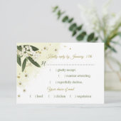 Weiß & goldfarbene Blume, grüne Blätter - Auswahl RSVP Karte (Stehend Vorderseite)