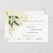 Weiß & goldfarbene Blume, grüne Blätter - Auswahl RSVP Karte (Vorne/Hinten)