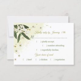 Weiß & goldfarbene Blume, grüne Blätter - Auswahl RSVP Karte