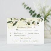 Weiß & goldfarbene Blume, grüne Blätter - Auswahl RSVP Karte (Stehend Vorderseite)