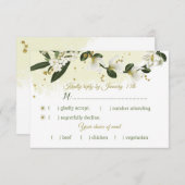 Weiß & goldfarbene Blume, grüne Blätter - Auswahl RSVP Karte (Vorne/Hinten)