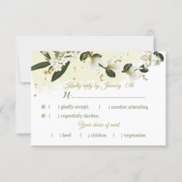 Weiß & goldfarbene Blume, grüne Blätter - Auswahl RSVP Karte