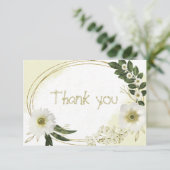 Weiß & goldfarbene Blume Grüne Blätter botanisch Dankeskarte (Stehend Vorderseite)