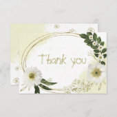 Weiß & goldfarbene Blume Grüne Blätter botanisch Dankeskarte (Vorne/Hinten)