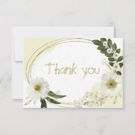 Weiß & goldfarbene Blume Grüne Blätter botanisch Dankeskarte