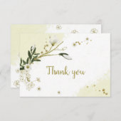 Weiß & goldfarbene Blume Grüne Blätter botanisch Dankeskarte (Vorne/Hinten)