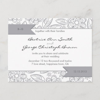 Weiß & Grau Blume Muster Hochzeit einladen Einladungspostkarte