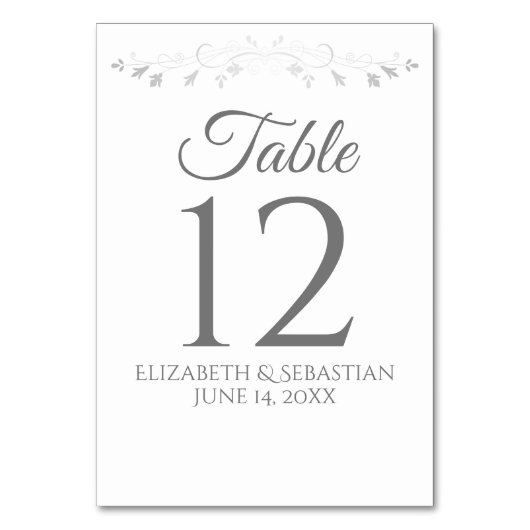 Weiß & Grau Einfache Hochzeit Tischnummer (Vorderseite)