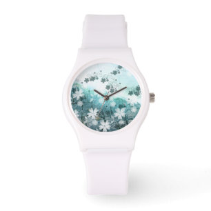 Weiß-graue Blüte Armbanduhr