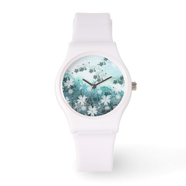 Weiß-graue Blüte Armbanduhr (Vorderseite)