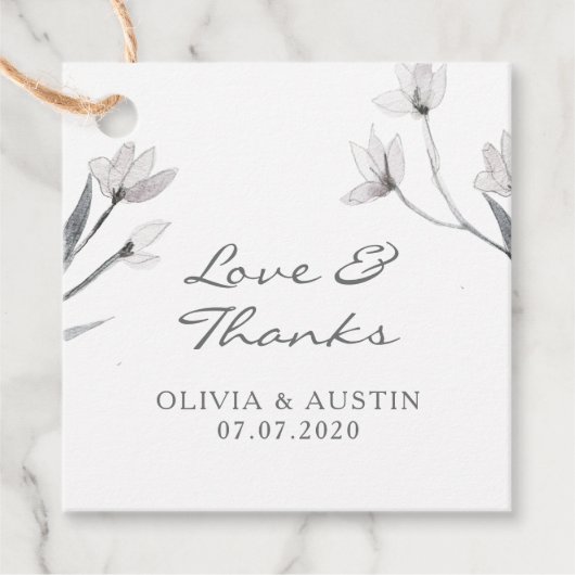 Weiß graue Liebe und Danke. Stilvoll einfach Geschenkanhänger (Vorderseite)