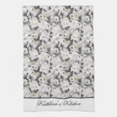 Weiß graue Schwäne Blume Florenz Elegant Stilvoll Geschirrtuch (Vertikal)