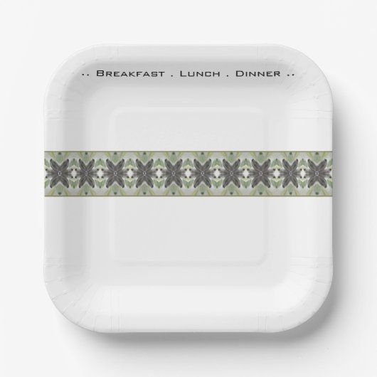 Weiß-graue und grüne Fläche Pappteller (Vorderseite)