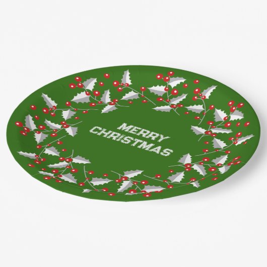 Weiß graue und rote Weihnachtsfeier auf schwarz Pappteller (Schrägansicht)