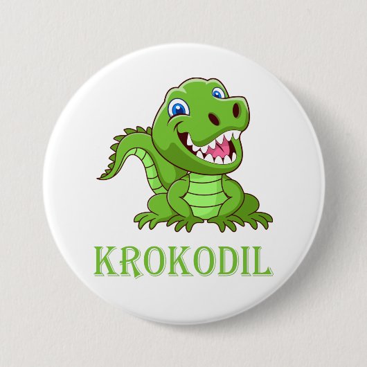 weiß grün Krokodil Cartoon Button (Vorderseite)