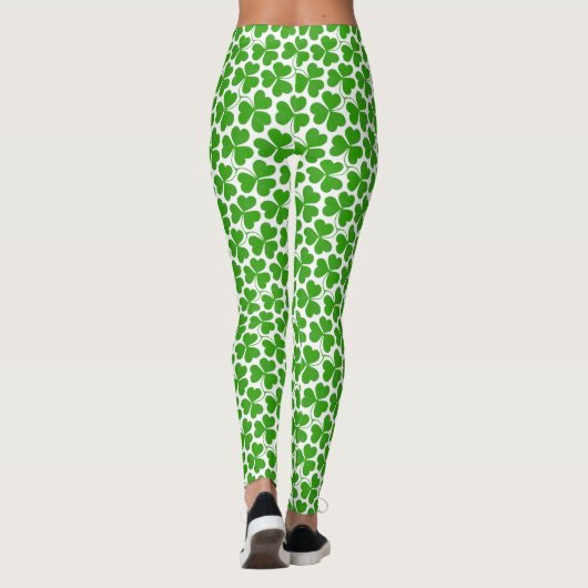 Weiß & grün St Patrick's Day Kleeblatt Muster Leggings (Rückseite)