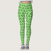 Weiß & grün St Patrick's Day Kleeblatt Muster Leggings (Vorderseite)