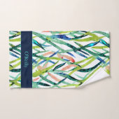 Weiß-grüne blaue Blätter Monogram Pickleball Handt Handtuch (Handtuch)