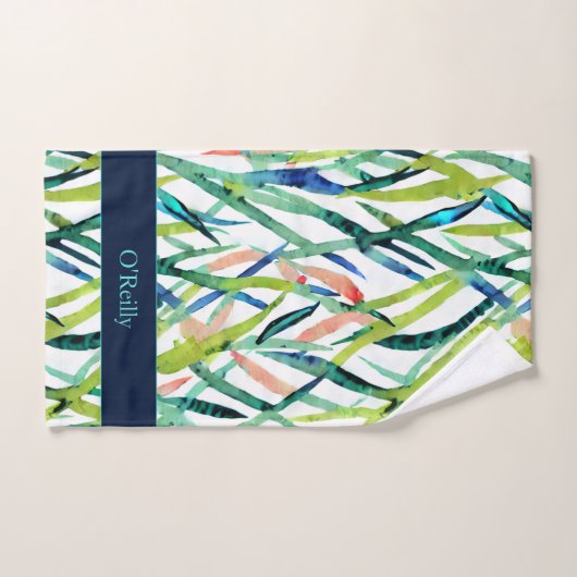 Weiß-grüne blaue Blätter Monogram Pickleball Handt Handtuch (Handtuch)