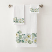 Weiß grüne delikate Aquarellfarben Blätter Badhandtuch Set (Insitu)